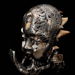 Pewter Face Sculpture, Beaver Jaw Stand, Shark Tooth, Obsidian, Seashell Art - thumbnail 2