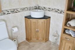 Bathroom Vanity Unit Oak Corner Wash Stand Black Quartz & Ceramic Basin 501Bbqcbc - thumbnail 1