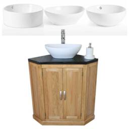 Bathroom Vanity Unit Oak Corner Wash Stand Black Quartz & Ceramic Basin 501Bbqcbc - thumbnail 2