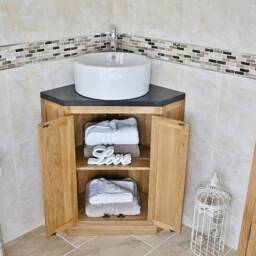 Bathroom Vanity Unit Oak Corner Wash Stand Black Quartz & Ceramic Basin 501Bbqcbc - thumbnail 3