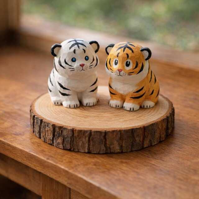 Tiger Wooden Figurine - Scandi Minimalist D??cor Desk & Shelf Decor Housewarming Gift - image 1