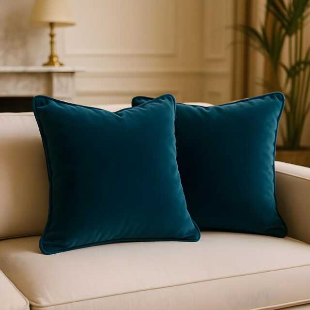 Handmade Emerald Green Cotton Velvet Cushion Cover With Piping 1 Piece - image 1