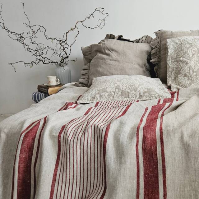 French Linen Blanket, Flax Bedspread - Heavy Weight Huckaback Bed Cover Provence Cottage Coutrystyle Throw 100% Linen - image 1