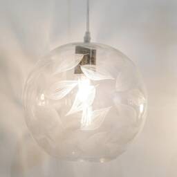 Engraved Leaves Ceiling Light - Blown Glass Pendant For Kitchen Island Fixture Hand Blown Glass - thumbnail 2