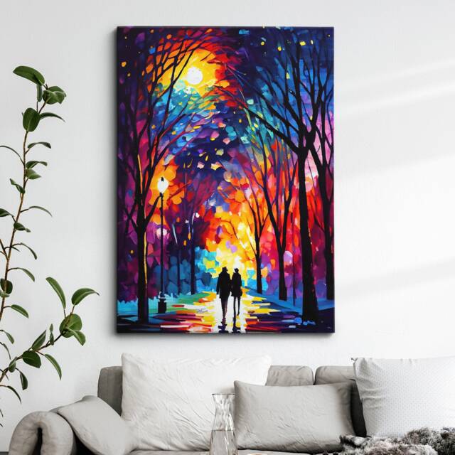 Couple Walking Starry Night Abstract Oil Painting Style Wall Art, Framed Canvas Poster Print, Home Kitchen Office Room Decor, Gifts - image 1