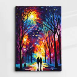 Couple Walking Starry Night Abstract Oil Painting Style Wall Art, Framed Canvas Poster Print, Home Kitchen Office Room Decor, Gifts - thumbnail 3