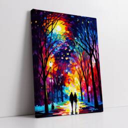 Couple Walking Starry Night Abstract Oil Painting Style Wall Art, Framed Canvas Poster Print, Home Kitchen Office Room Decor, Gifts - thumbnail 2