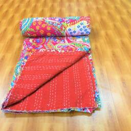 Paisley Print Kantha Quilt, Bohemian Bedspread, Bedding & Living, Throw - thumbnail 4