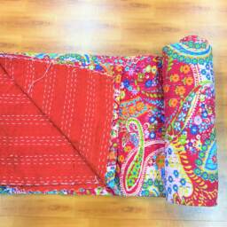 Paisley Print Kantha Quilt, Bohemian Bedspread, Bedding & Living, Throw - thumbnail 3