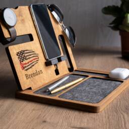 Nightstand Organizer - Unique Holiday Gift Wood Docking Station Birthday For Men-Anniversary Fathers Day Valentinas - thumbnail 3