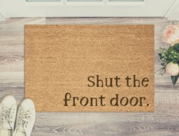 Funnt Door Mat - Brown Coir Doormat New Home Or House Mats Shut The Front Housewarming Gift For Couples Funny Pun Present - thumbnail 1