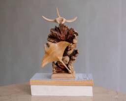 Wooden Manta Ray Couple Sculpture, Art Piece, Exotic, Figurine, Fish Statue, Marine Life, Shelf Decor, Coral Reef, Gift, Gift For Him