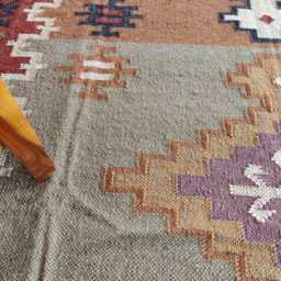 Wool Jute Tribal Kilim Rug - Living Room, Bedroom, Hallway, Entrance - thumbnail 4