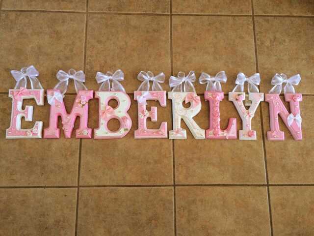 Custom Pink Nursery Wooden Name Letters - Beveled Wall Decor - image 1