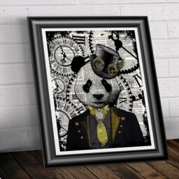 steampunk Panda Art Print, Art Print, Print On Antique Dictionary Book Page, Wall Panda, Panda Artwork, Print - thumbnail 2
