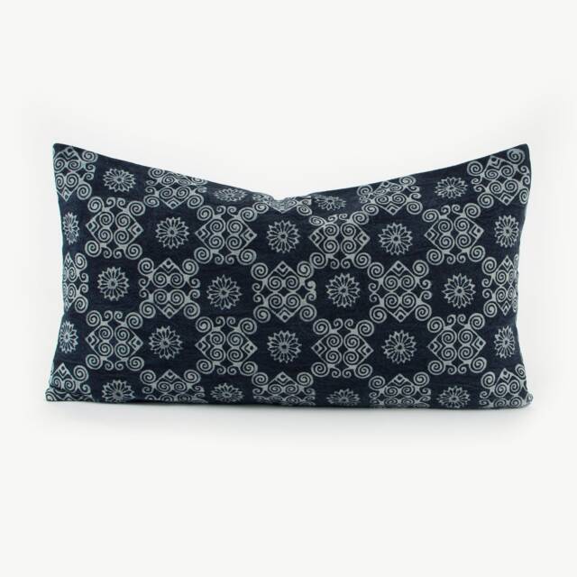 Hmong Indigo Batik Lumbar Pillow Cover - 12x24 - image 1