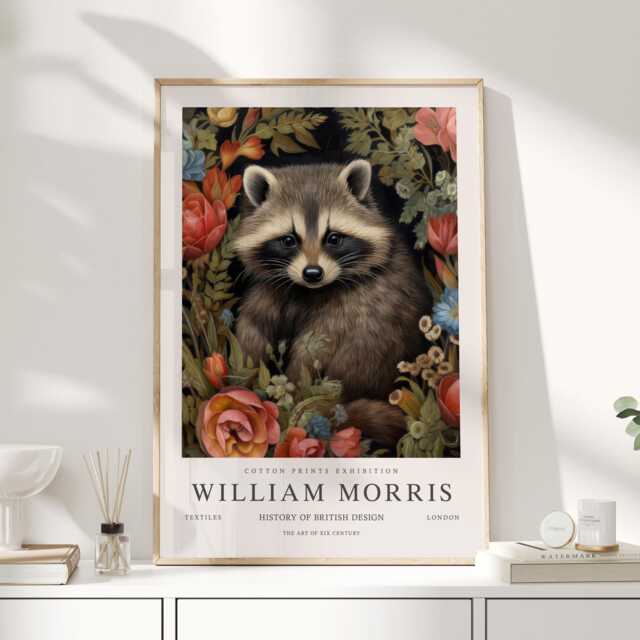 William Morris Print, Art, Exhibition Poster, Raccoon, Uk, Raccoon Gifts - image 1