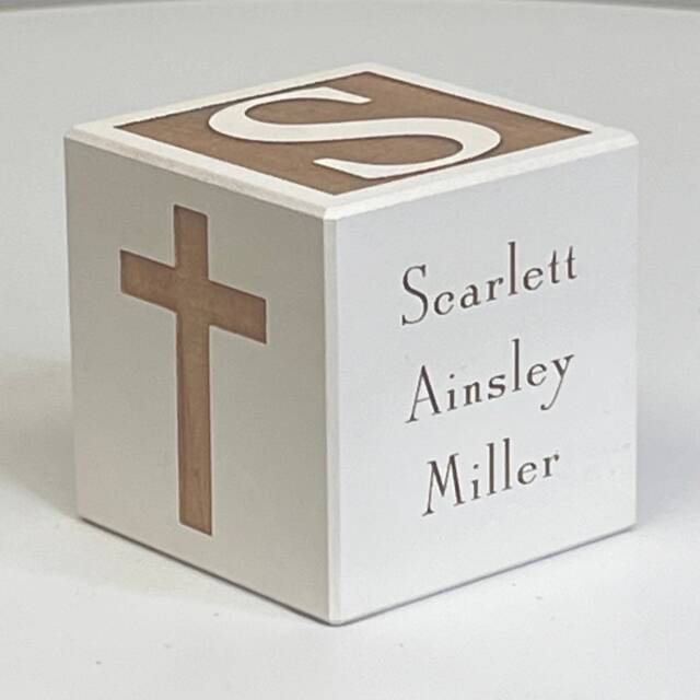 Baptism Block Dedication, Christening - Personalized Engraved Maple Cube - image 1