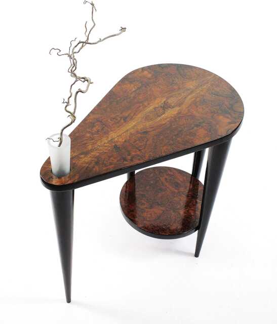 Mid Century Modern Walnut Burl Side Table With Glass Vase - Sculptural Coffee Table, Mcm Table - image 1