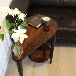 Mid Century Modern Walnut Burl Side Table With Glass Vase - Sculptural Coffee Table, Mcm Table - thumbnail 4