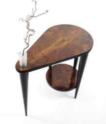 Mid Century Modern Walnut Burl Side Table With Glass Vase - Sculptural Coffee Table, Mcm Table