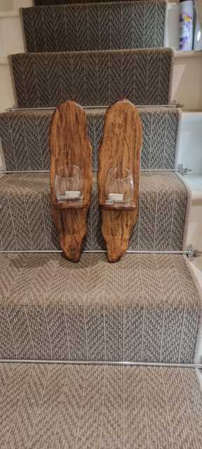 Pair Of Handmade Rustic Solid Oak Candle Sconces Tudor Stain/ Wax Finish .candles Not Included - image 1