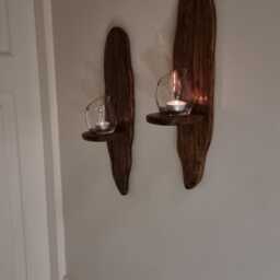 Pair Of Handmade Rustic Solid Oak Candle Sconces Tudor Stain/ Wax Finish .candles Not Included - thumbnail 2