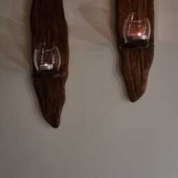 Pair Of Handmade Rustic Solid Oak Candle Sconces Tudor Stain/ Wax Finish .candles Not Included - thumbnail 3