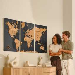 Wooden World Map Wall Art - 3D Push Pin Travel - Large Decor Personalized Gift For Travelers Adventure - thumbnail 3