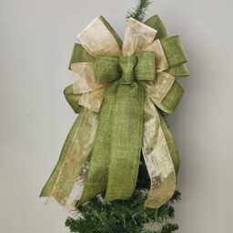 Sage Green Gold Christmas Tree Topper Snowflake Bow Holiday Wreath Bows Lantern Gift Decoration - thumbnail 2