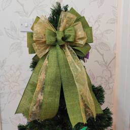 Sage Green Gold Christmas Tree Topper Snowflake Bow Holiday Wreath Bows Lantern Gift Decoration - thumbnail 1