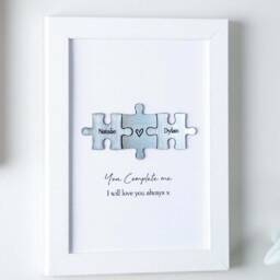 You Complete Me Couples Puzzle Print - Valentine's Day Gift, For Him Her, 3D Metallic Pieces For Anniversary - thumbnail 2