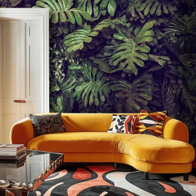 Large Palm Leaves Wall Mural Green Wallpaper Monstera Peel & Stick Wallpaper, Big Leaf Custom Mural, Removable Tropical - image 1