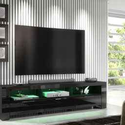 Furneo 200cm Black Long Tv Stand Unit Cabinet Matt & High Gloss Led Lights Phantom 10 - thumbnail 2