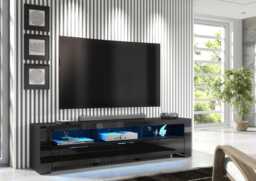 Furneo 200cm Black Long Tv Stand Unit Cabinet Matt & High Gloss Led Lights Phantom 10 - thumbnail 1