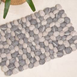 Wool Felt Pebble Rug Perfect For Living Room, Handmade Natural Bed Room & Nursery Mat, Bathroom Stone Pom Rug Fair Trade - thumbnail 3