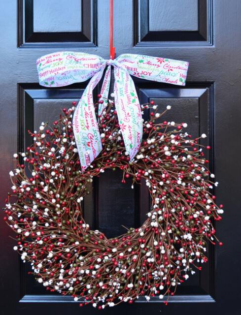 Berry Christmas Wreath Red, Green, & Cream Winter Door Decor - image 1