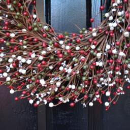 Berry Christmas Wreath Red, Green, & Cream Winter Door Decor - thumbnail 2