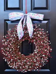 Berry Christmas Wreath Red, Green, & Cream Winter Door Decor - thumbnail 1