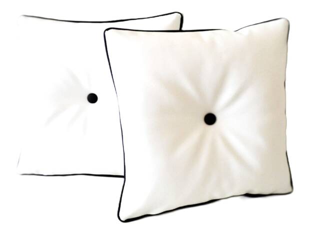 "2 White Faux Leather With Filler Pads Cushions Black Piped & Buttons 16"" 18"" 20" - image 1