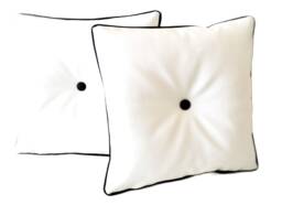 "2 White Faux Leather With Filler Pads Cushions Black Piped & Buttons 16"" 18"" 20" - thumbnail 1
