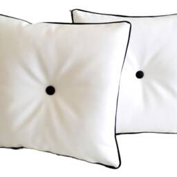 "2 White Faux Leather With Filler Pads Cushions Black Piped & Buttons 16"" 18"" 20" - thumbnail 2