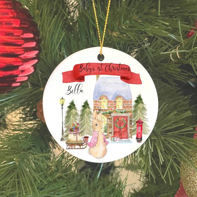 Personalised Baby's First Christmas Bauble, Keepsake, 1st Ornament, Gift For Christmas, Bunny Rabbit - image 1