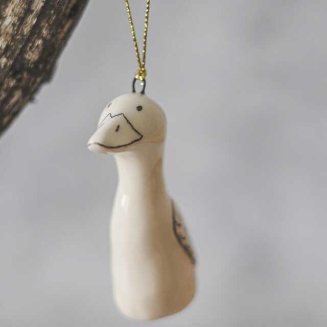 Ceramic Ornament White Duck - Hand Painted Christmas Tree Decoration - image 1