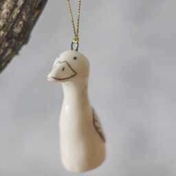 Ceramic Ornament White Duck - Hand Painted Christmas Tree Decoration