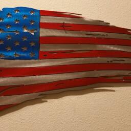 Tattered American Flag Metal Sign Handmade Patriotic Wall Art - 24'' - thumbnail 2