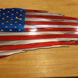 Tattered American Flag Metal Sign Handmade Patriotic Wall Art - 24'' - thumbnail 3