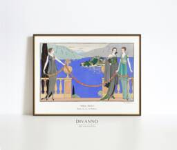French Art Deco Print, Vintage Woman Illustration, Wall Art, Paris Mid Century Decor, Exhibition Poster, Beautiful Island Retro Canvas, Gift - thumbnail 1