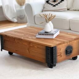 Coffee Table Chest Wooden Box Vintage Shabby Chic - thumbnail 3