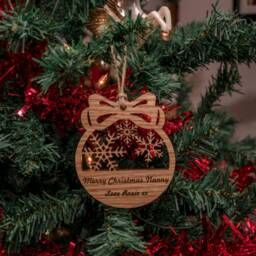 Oak, Cherry Or Walnut - Personalised Christmas Tree Decoration/Bauble Ornament With Personal Message Wood Engraved - thumbnail 2